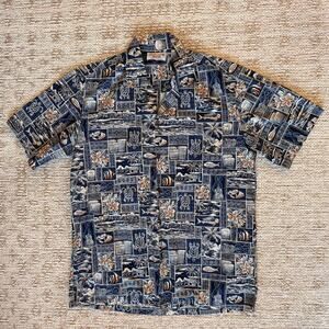 Pacific Legend Hawaiian Shirt Size M Blue Tropical Print Cotton